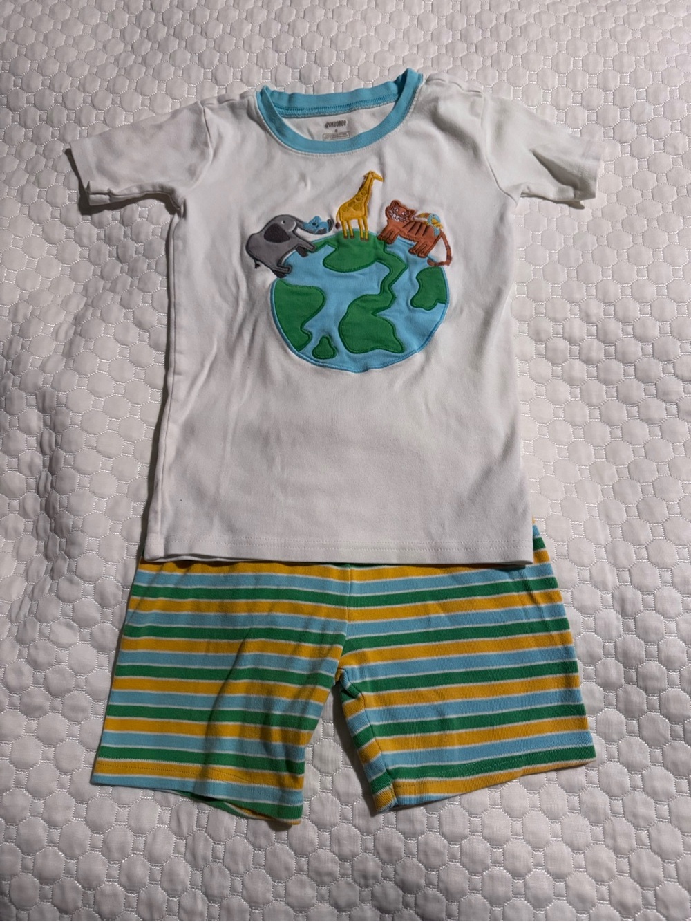 Gymboree Kids Animal Earth Applique Pajama Set - White & Aqua - Sz 8